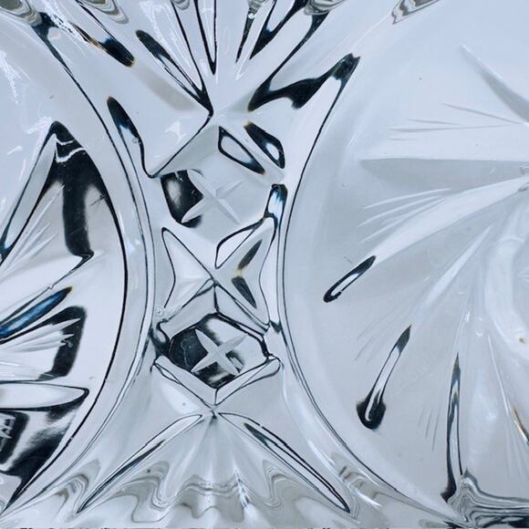 American Cut, Eleanor Butter Dish w/Handles Cut Pinwheel and Fan Blown Glass VTG - Picture 7 of 16